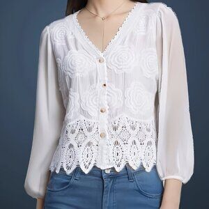 Unbranded Bohemian Open-Front Cardigan with Lace Embroidery & Crochet White S/M‎